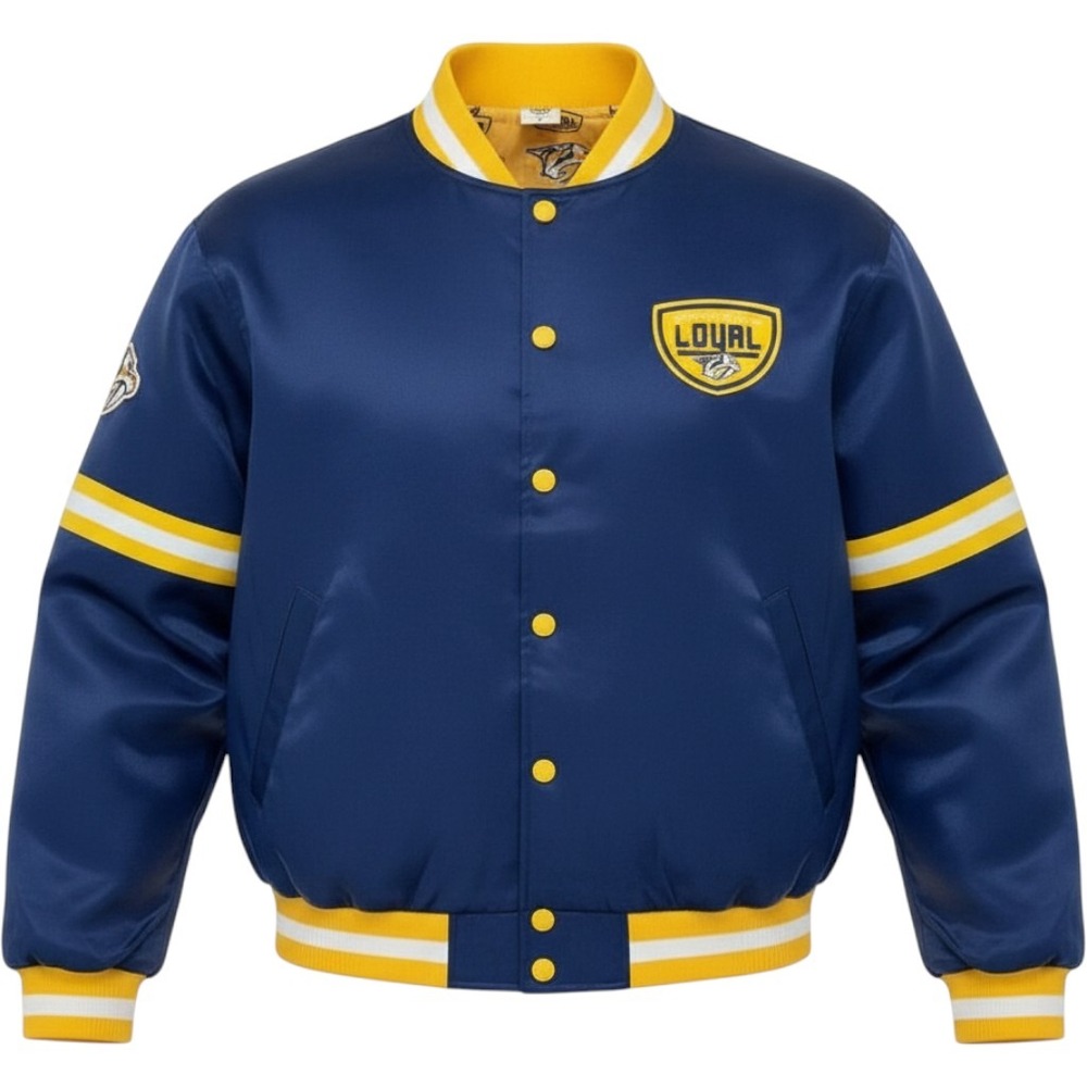 Nashville Predators Smashville Loyal Bomber Jacket Mens Medium Navy Blue Gold
